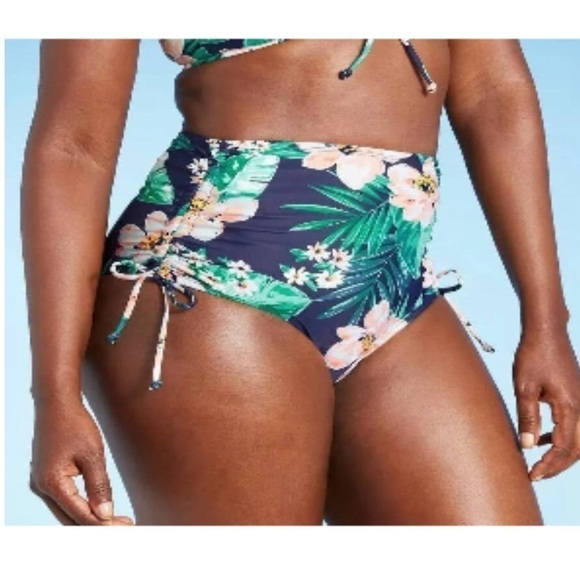 Kona Sol High Waisted Medium Coverage Tropical Floral Bikini Bottom Sz 16W/18W - Picture 4 of 11